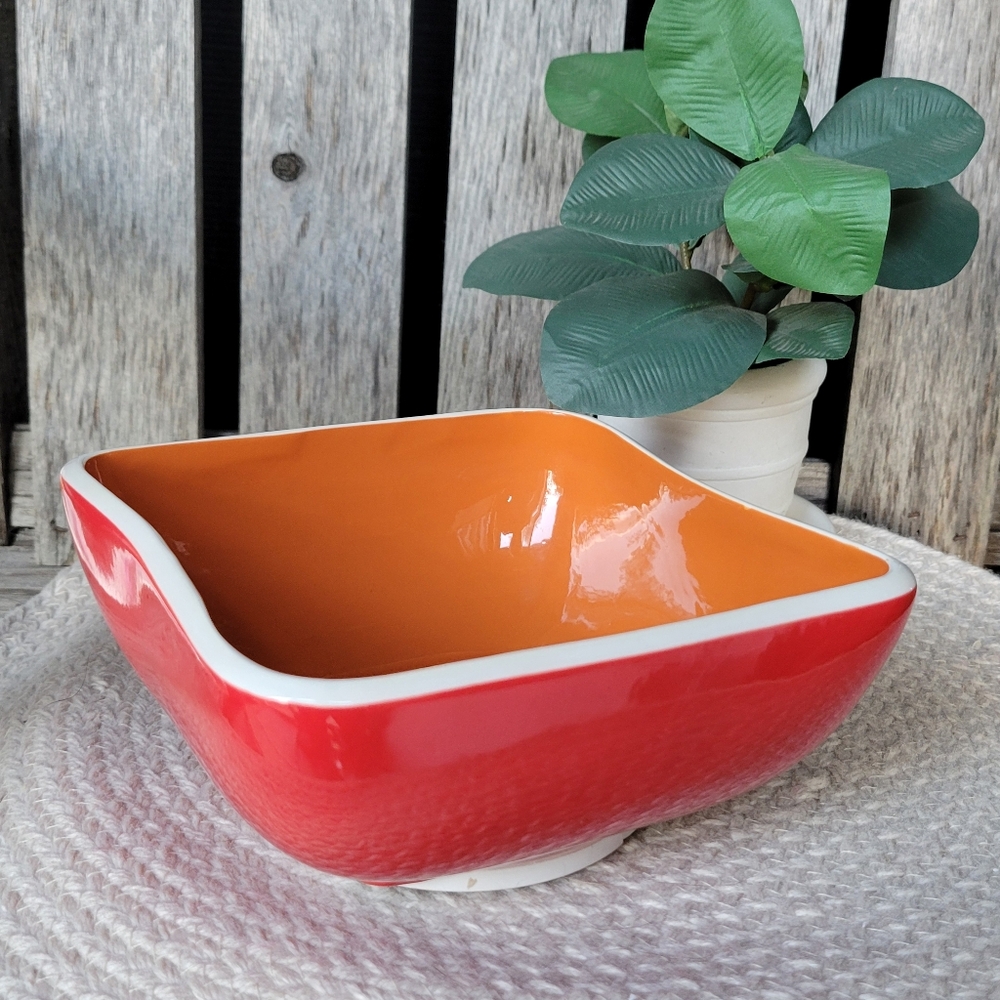 Random Acts of Summer handpainted red & orange ceramic square Bowl